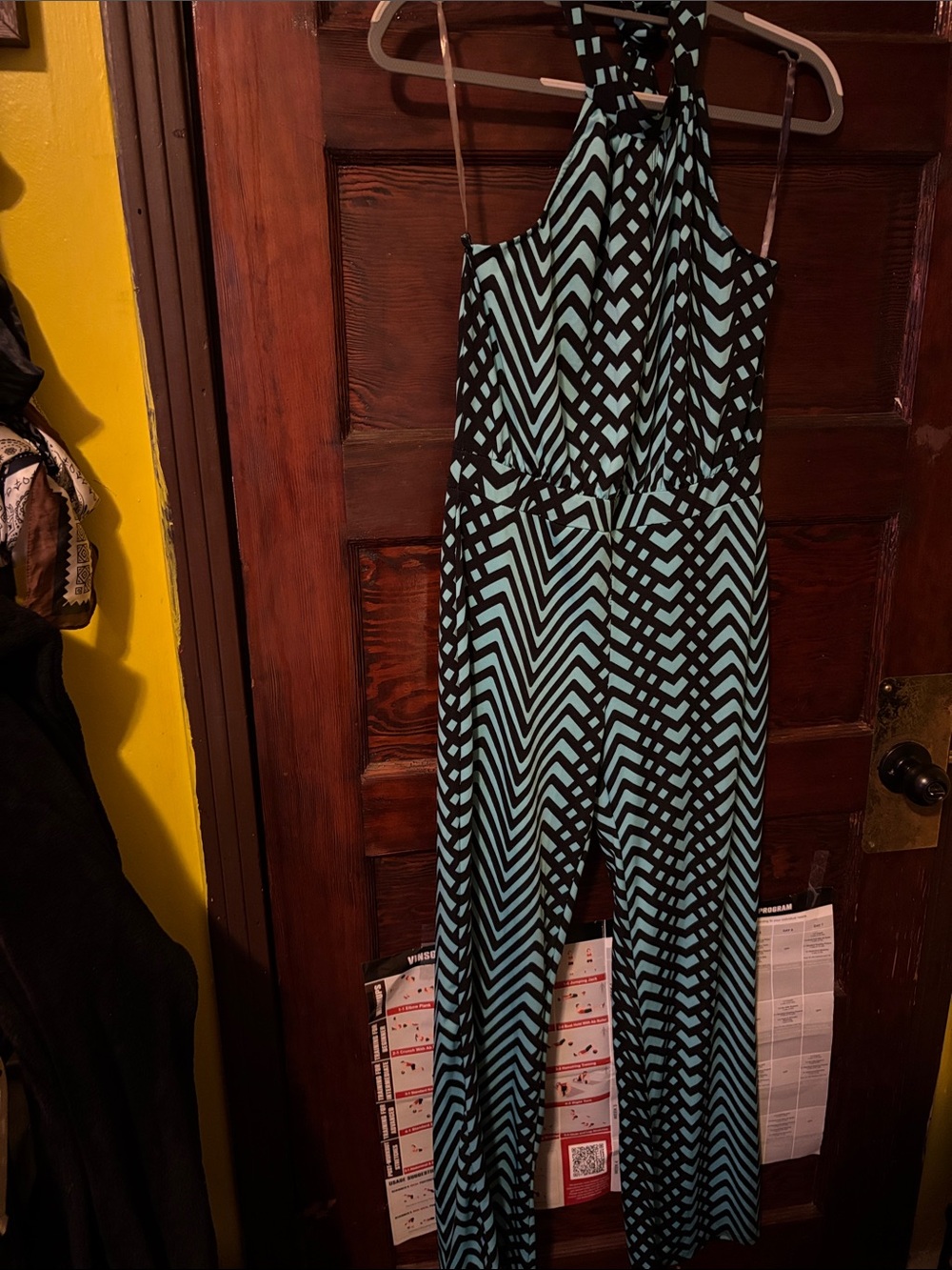 Sleeveless Jumpsuit in Aqua and Black